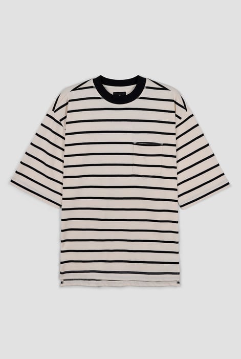 Men's Cream Striped Regular Fit T-Shirt
