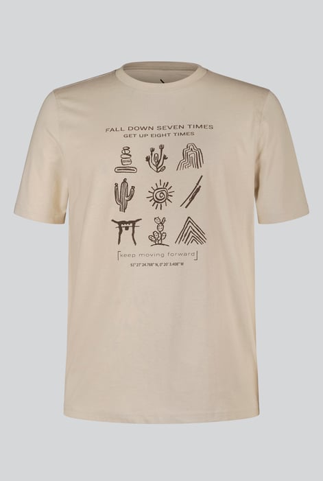 Men's Beige Regular Fit Graphic Print T-Shirts