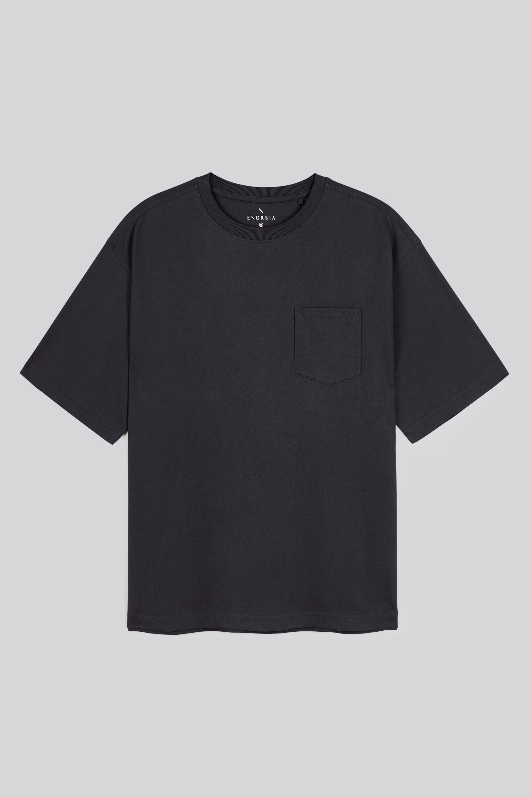 Enorsia Men's Charcoal Black Relaxed Fit Essential Crew Neck Cotton T-Shirt - Uk Xxl