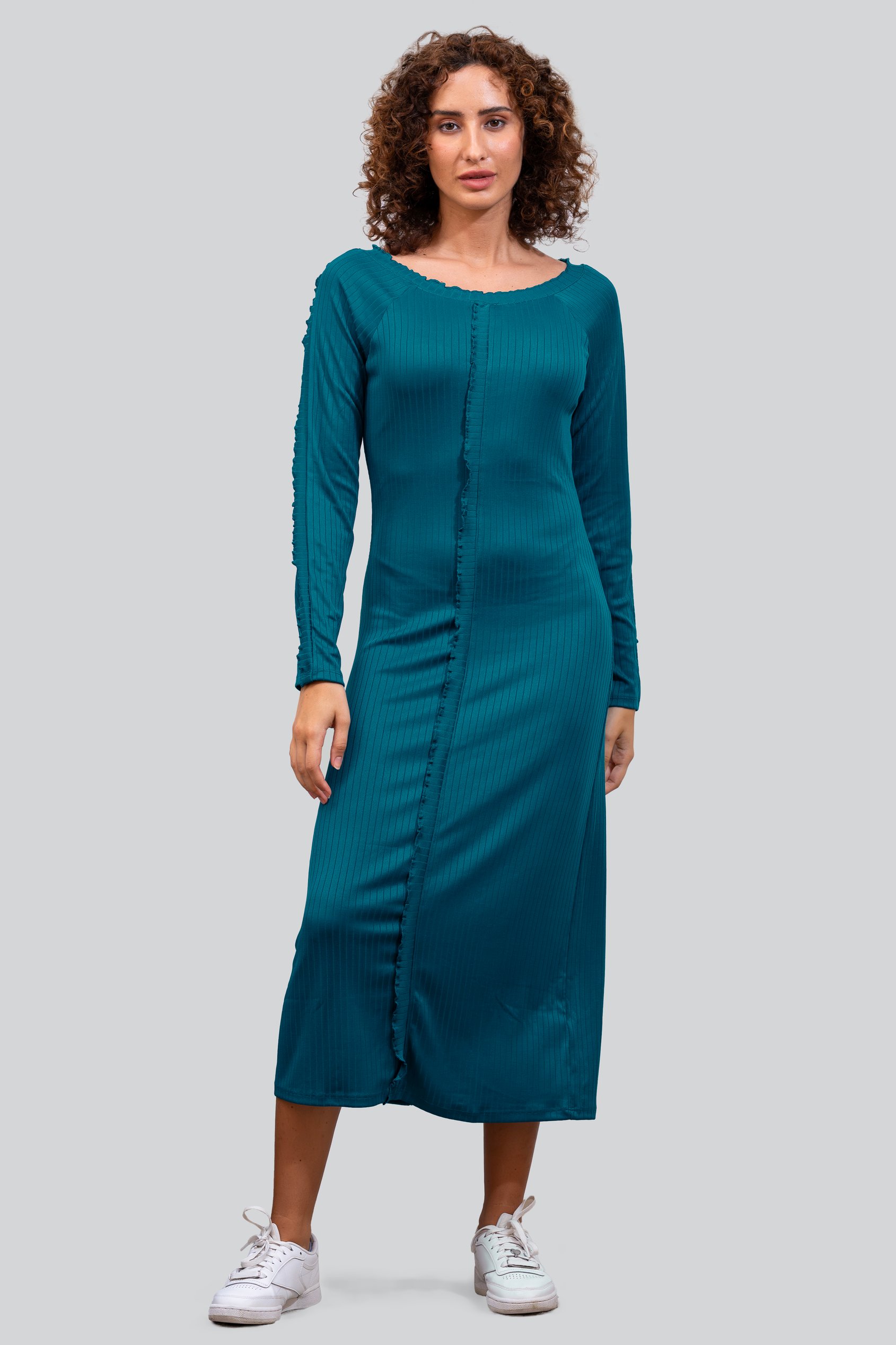 Ruffle Seam Midaxi Rib Dress