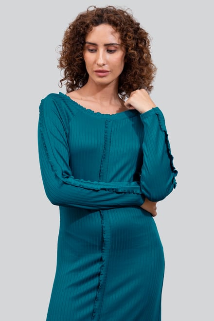 Ruffle Seam Midaxi Rib Dress