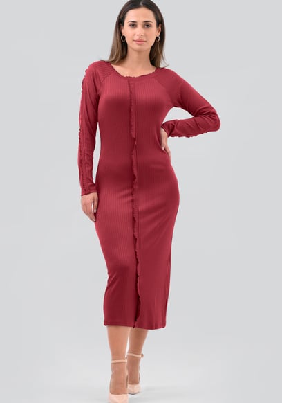Ruffle Seam Midaxi Rib Dress