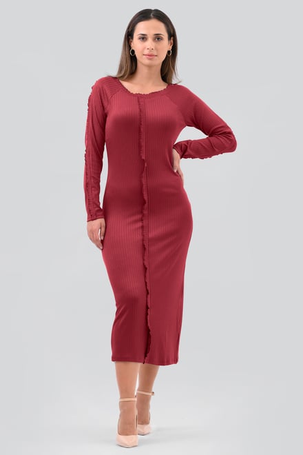 Ruffle Seam Midaxi Rib Dress