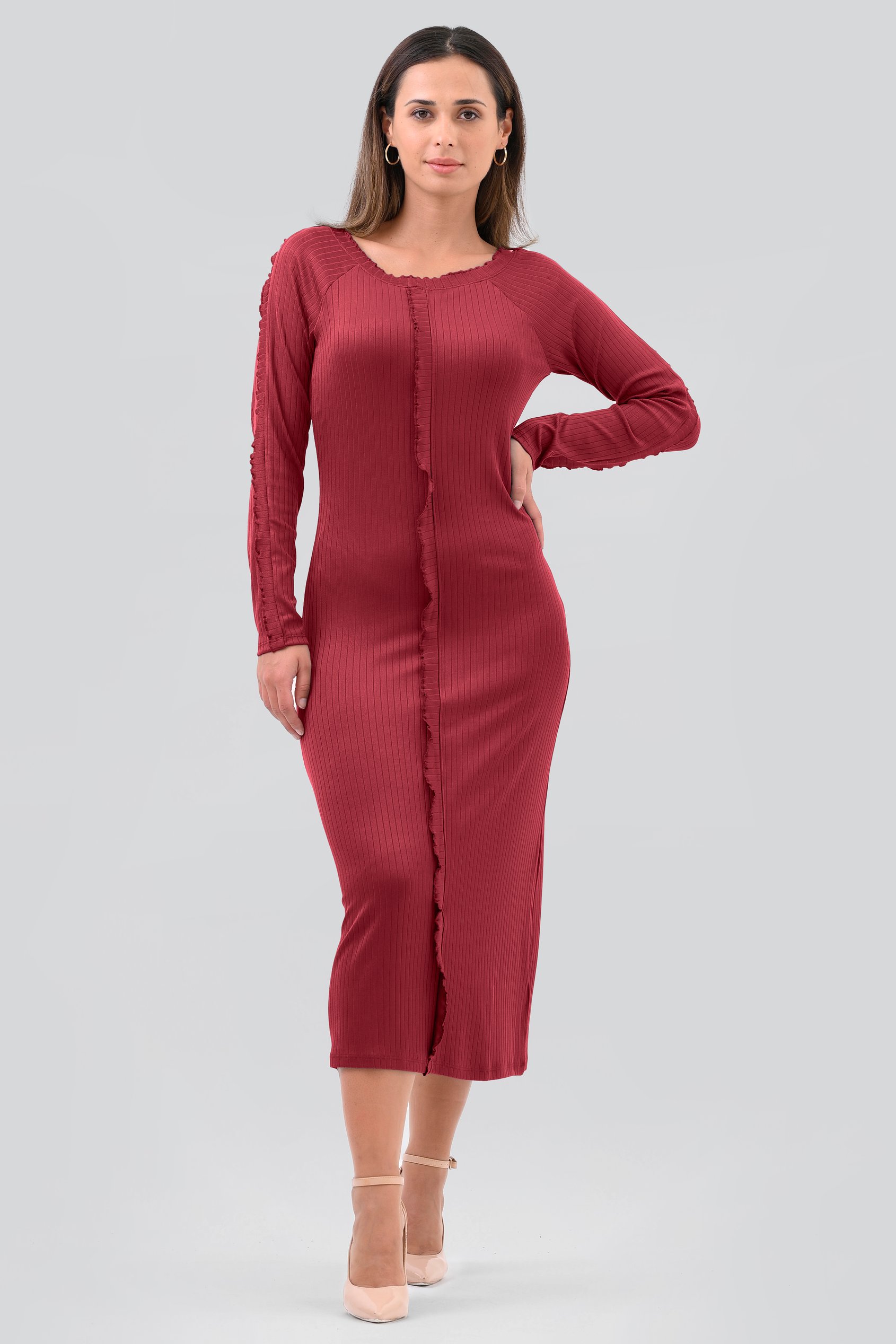 Ruffle Seam Midaxi Rib Dress