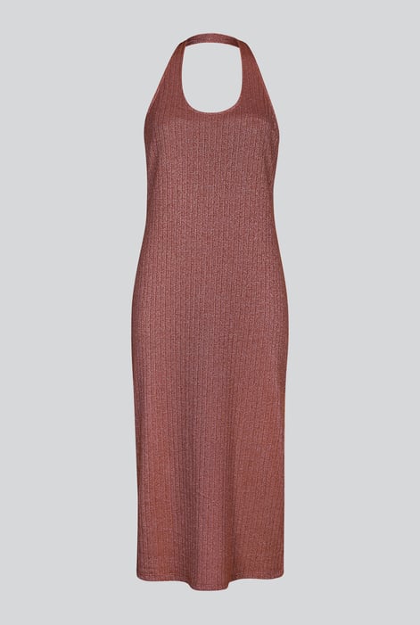 Women's Halter Neck Brown Jersey Midi Dress