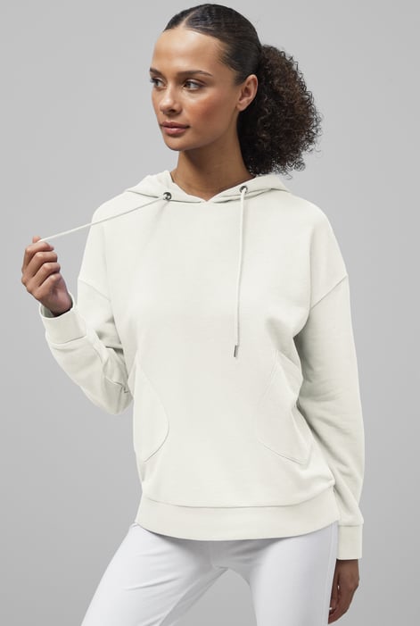 White Slanty Patch Pocket Hoodie