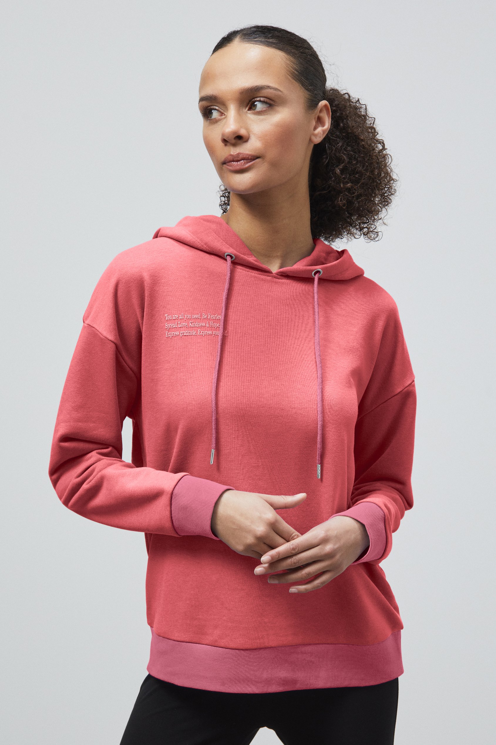 Enorsia Women's Red Slogan Life Tonnel Rib Hoodies - Uk 18