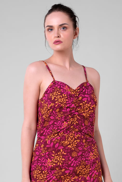 Women's Red Cami Mini Dress with Ruched Front