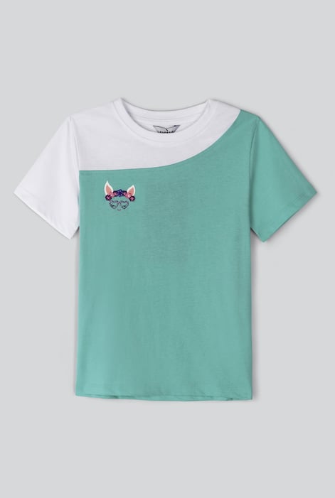 Girl's Purple Colour Block T-shirt