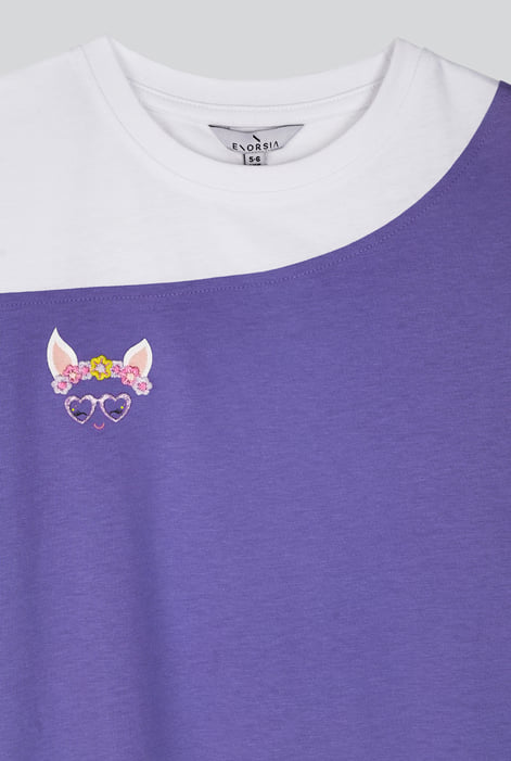 Girl's Purple Colour Block T-shirt