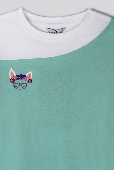 Girl's Blue Colour Block T-shirt