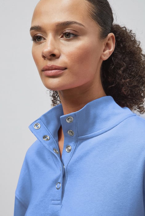 Blue Colour Block LS High Neck Sweatshirt