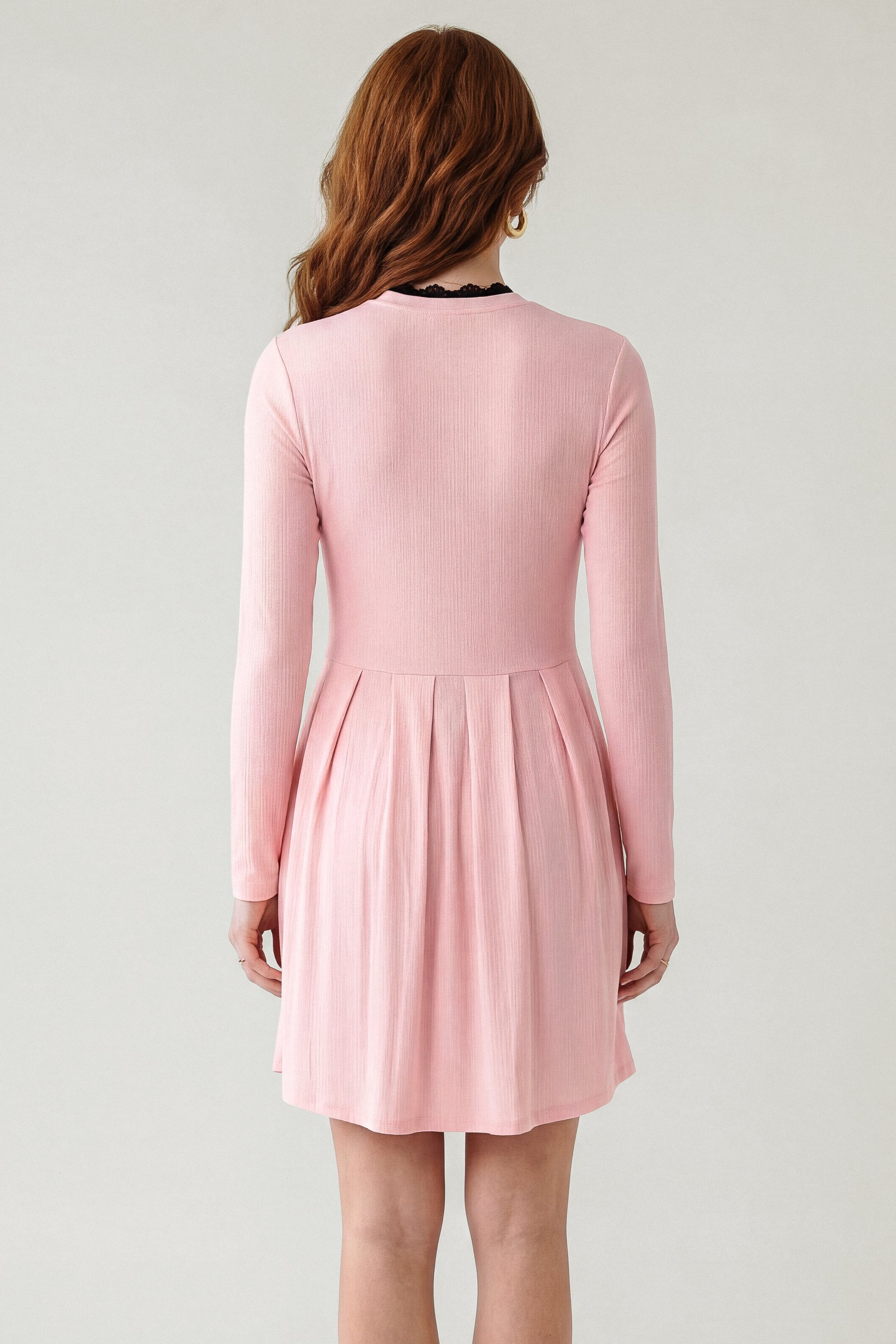 Ribbed Jersey Mini Dress With Lace Neck