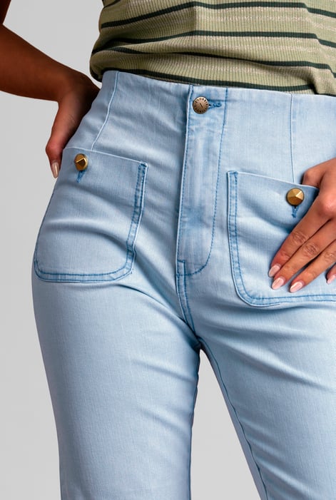 Light Blue Cropped Flared Buttoned Jeans