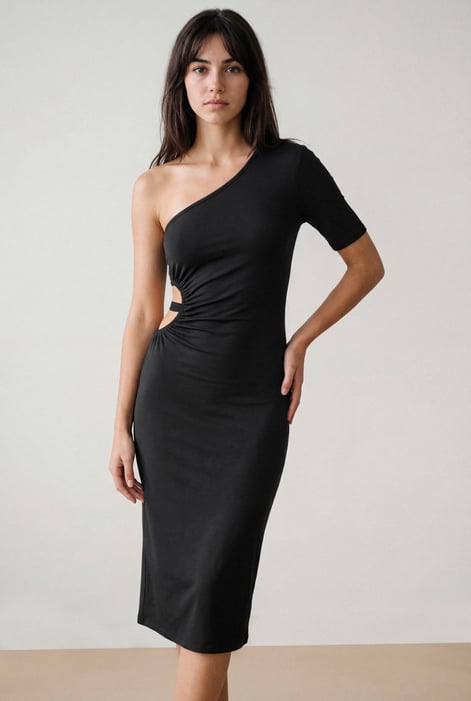 Black Asymmetric Neck Line Dress