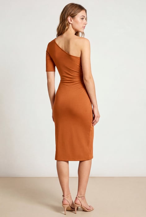 Orange Asymmetric Neck Line Dress