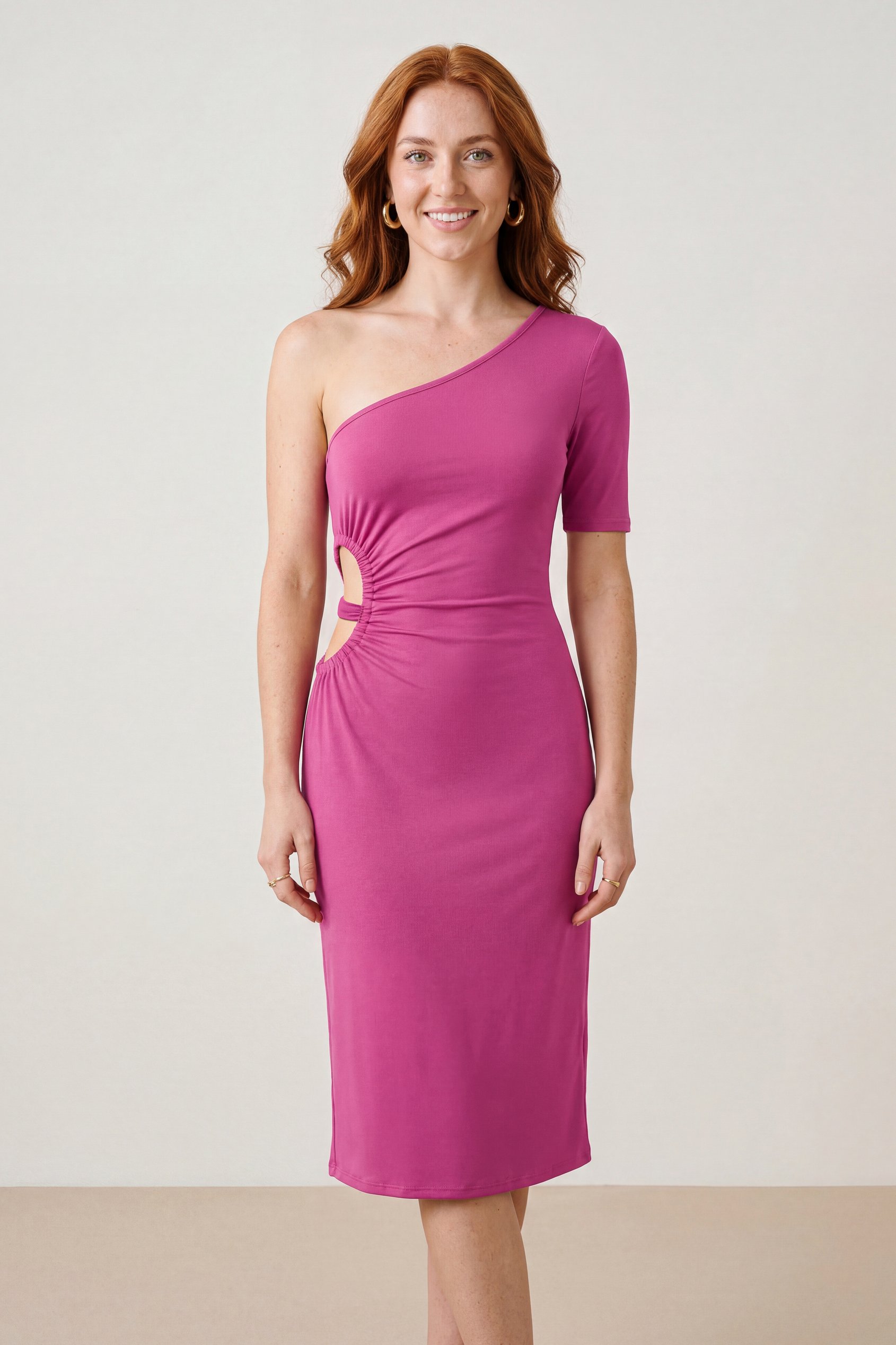 Enorsia Women's Red One Shoulder Cut Out Jersey Midi Dress - Uk 12