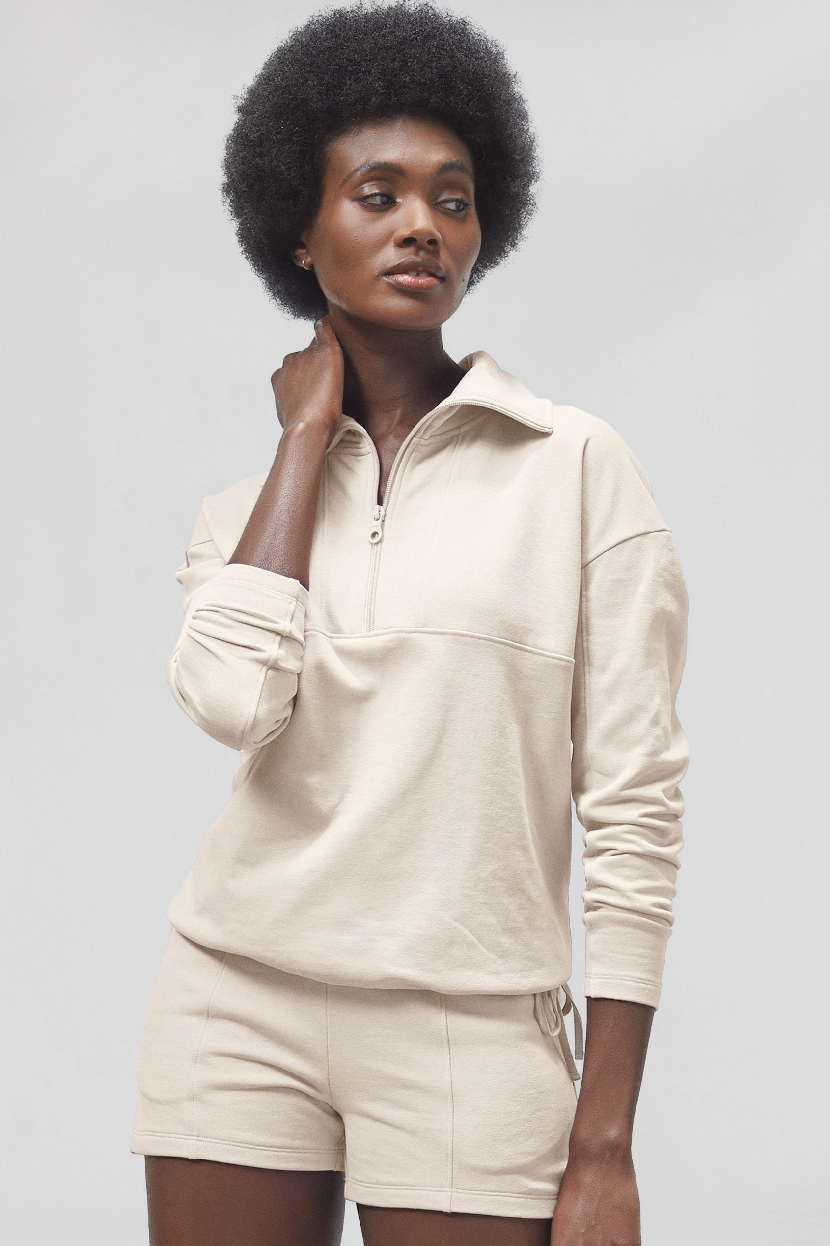 Women’s Quarter Zip Relaxed Sweatshirt and Short Set | Enorsia