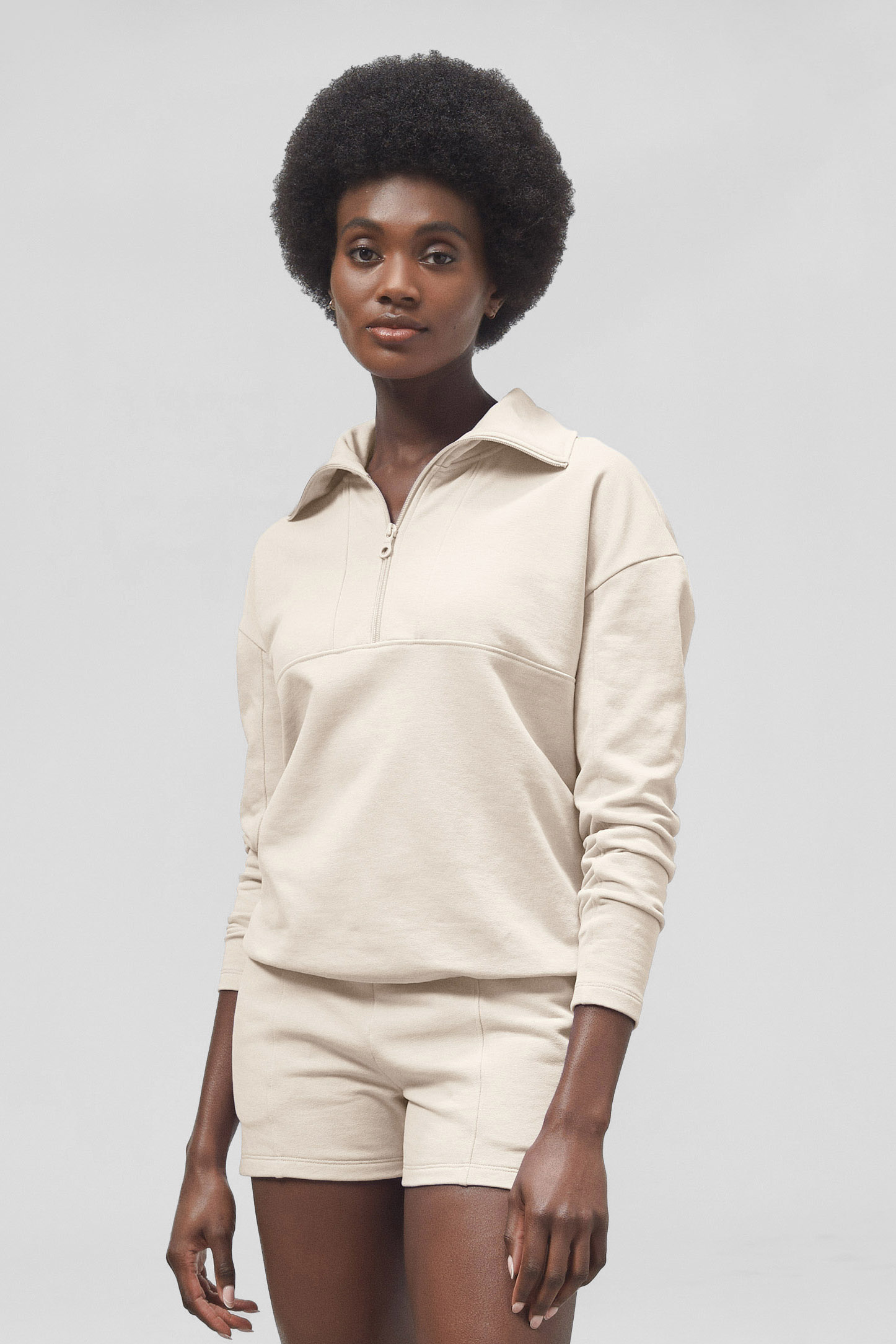 Women’s Quarter Zip Relaxed Sweatshirt and Short Set | Enorsia