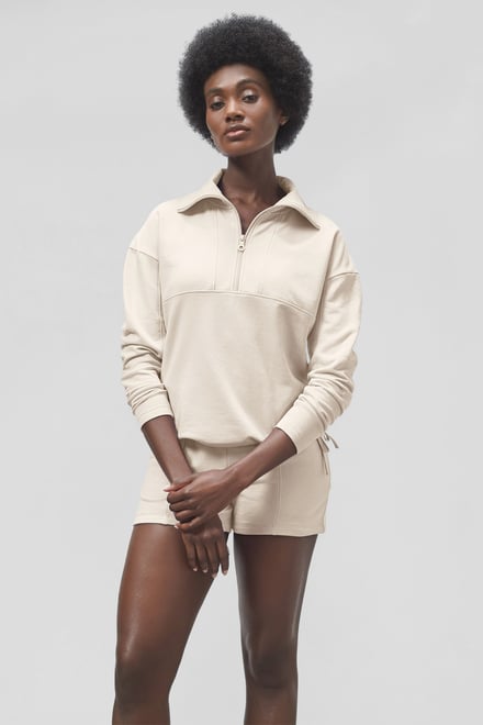 Women’s Quarter Zip Relaxed Sweatshirt and Short Set | Enorsia