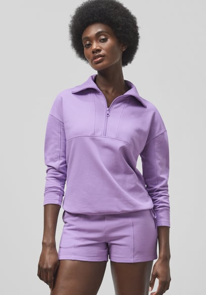 Women’s Quarter Zip Relaxed Sweatshirt and Short Set | Enorsia