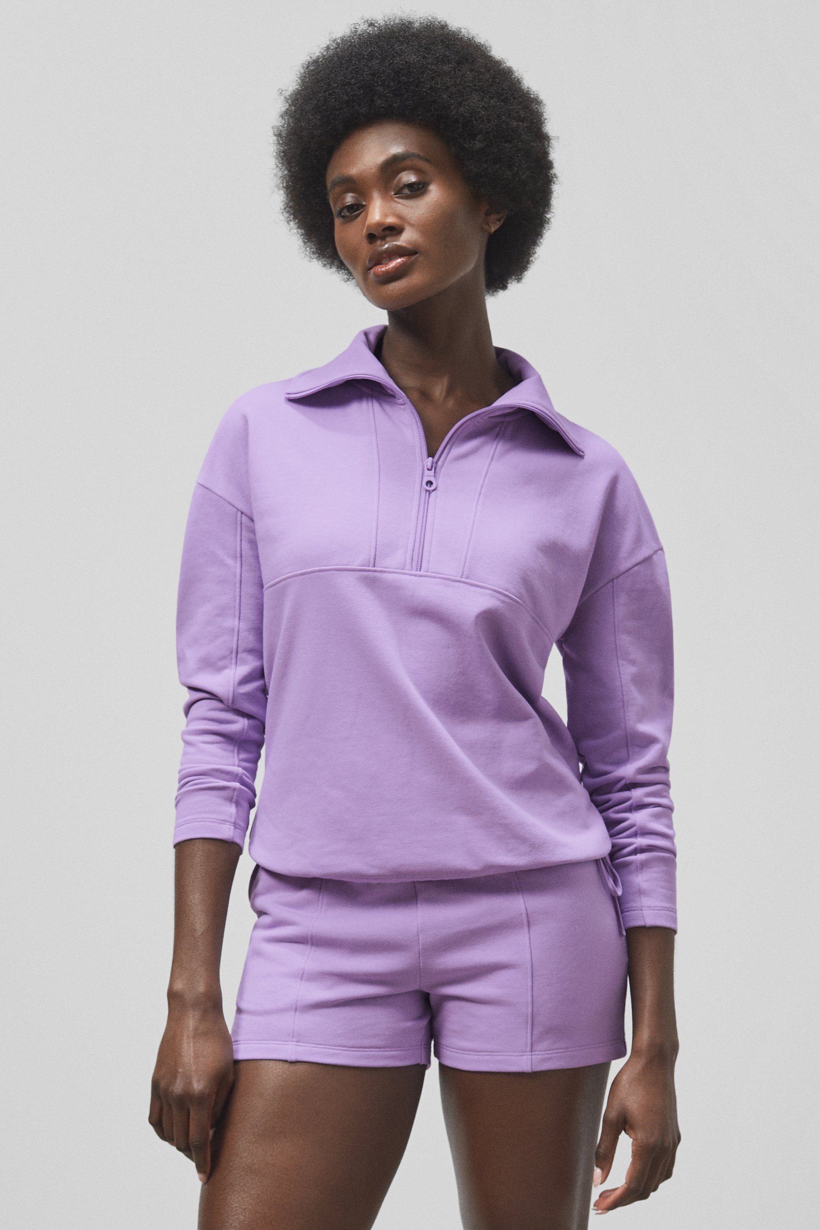 Women’s Quarter Zip Relaxed Sweatshirt and Short Set | Enorsia