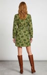 High Neck Green Floral Belted Mini Dress