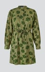 High Neck Green Floral Belted Mini Dress