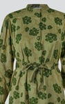 High Neck Green Floral Belted Mini Dress