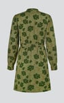 High Neck Green Floral Belted Mini Dress