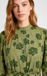 High Neck Green Floral Belted Mini Dress