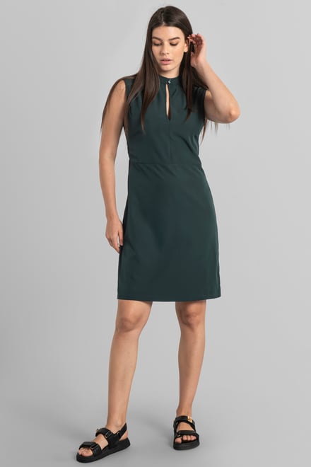 High Neck Sleeveless Dress With Keyhole Detail