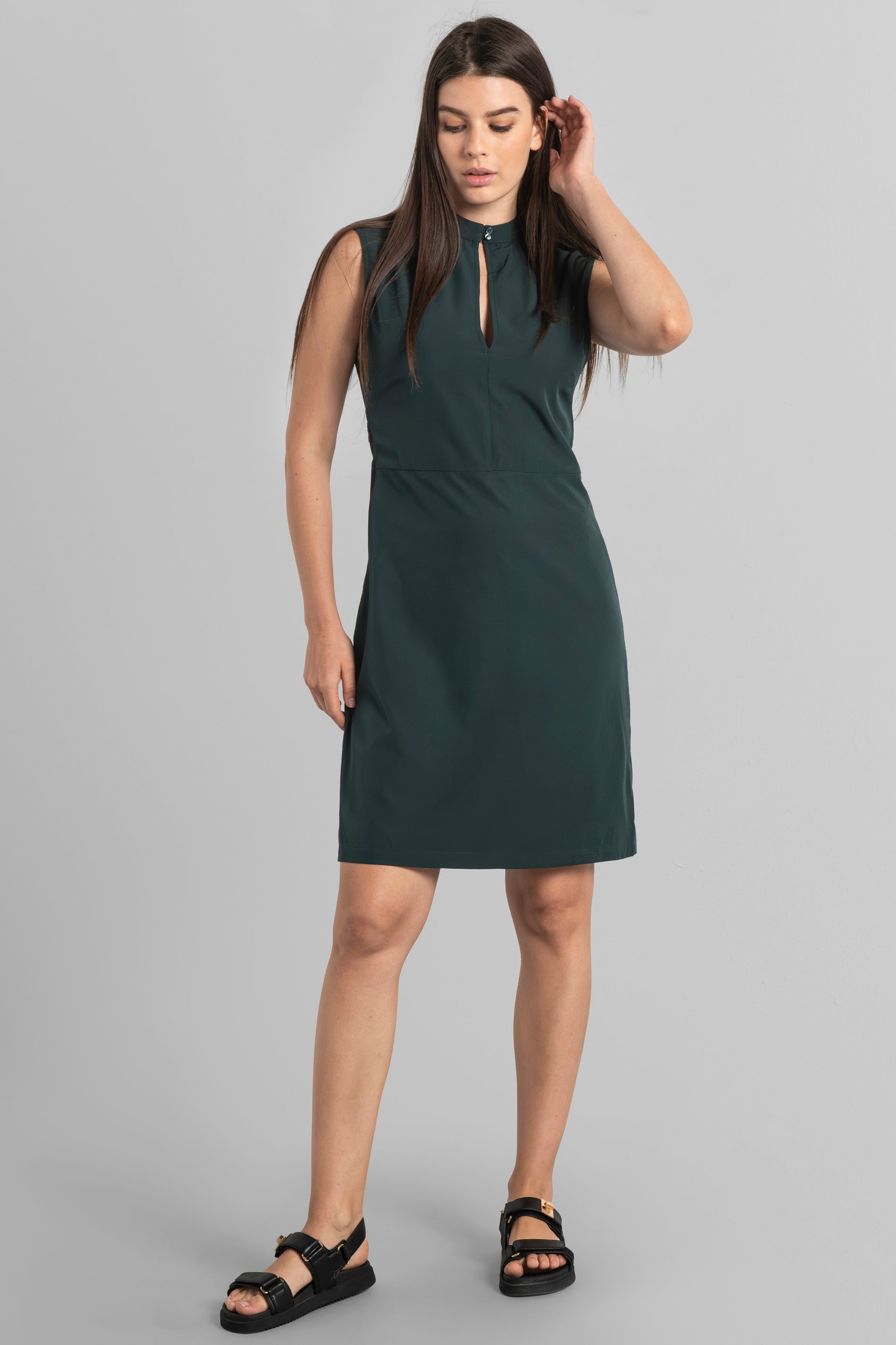 High Neck Sleeveless Dress With Keyhole Detail