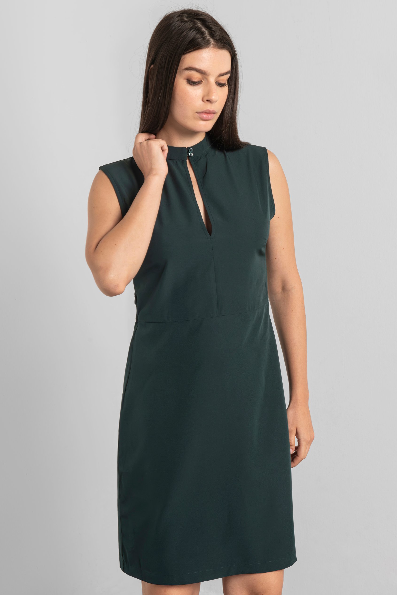 High Neck Sleeveless Dress With Keyhole Detail