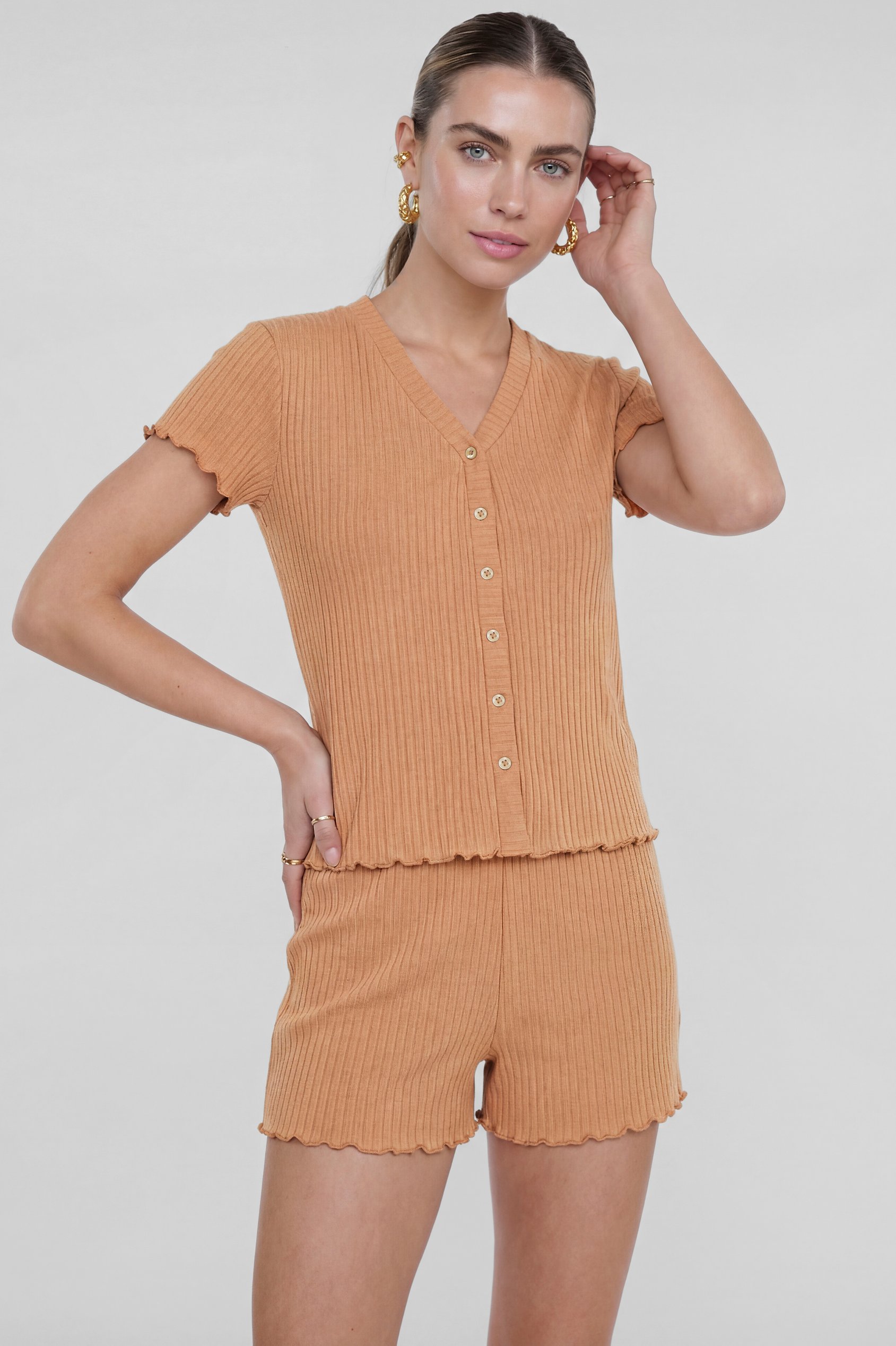 Enorsia Women's Brown Deep V-Neck Lounge Set - Uk 10