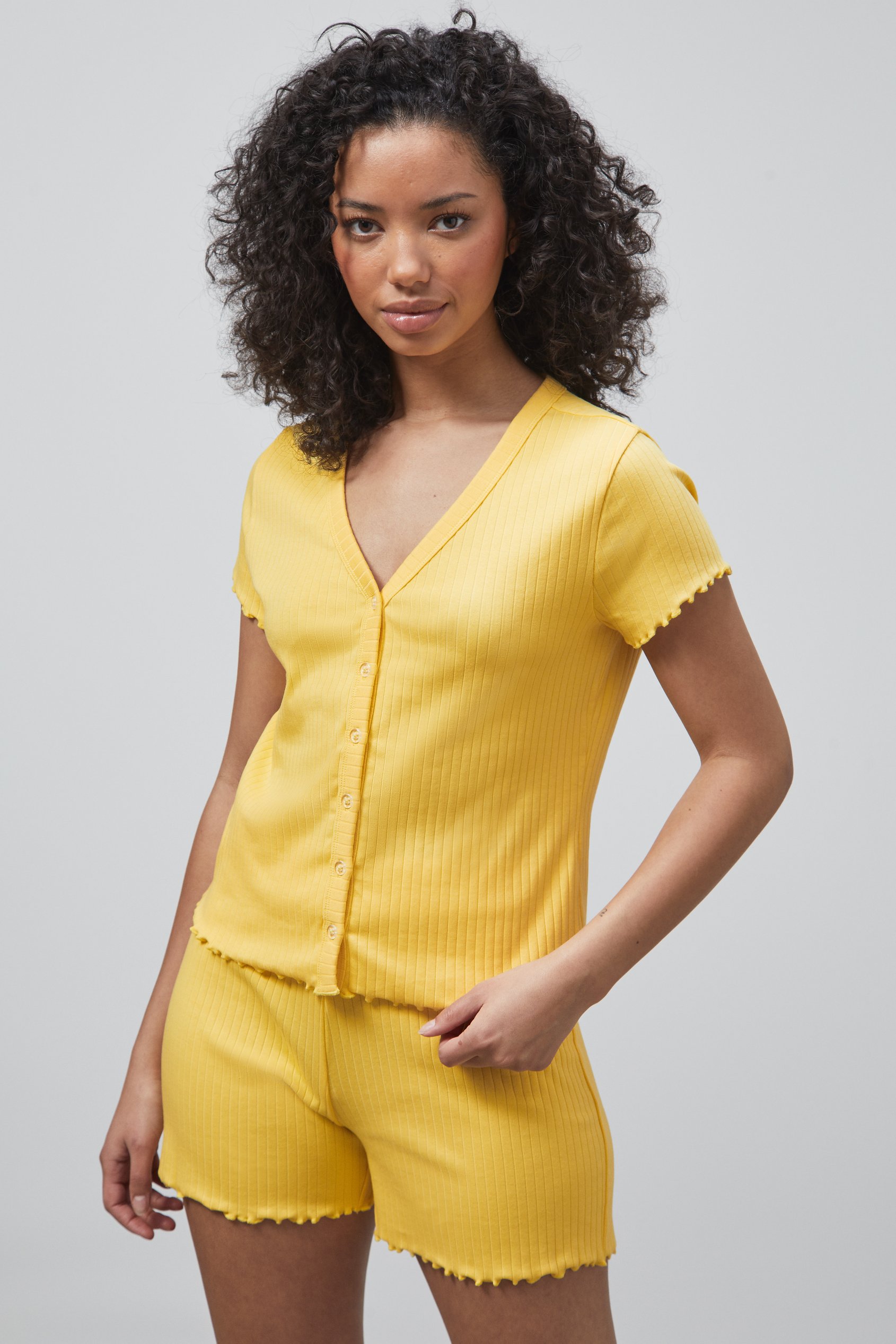 Enorsia Women's Yellow Deep V-Neck Lounge Set - Uk 12
