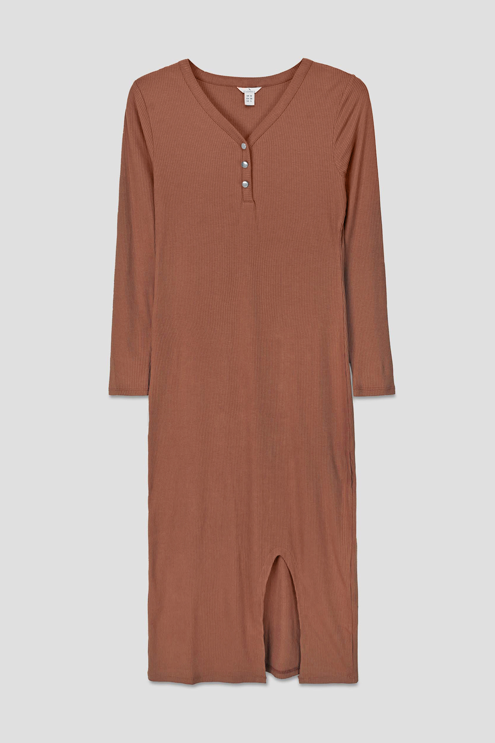 Womens Front Slit Ribbed Midi Dress