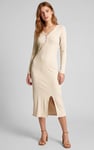 Womens Front Slit Ribbed Midi Dress