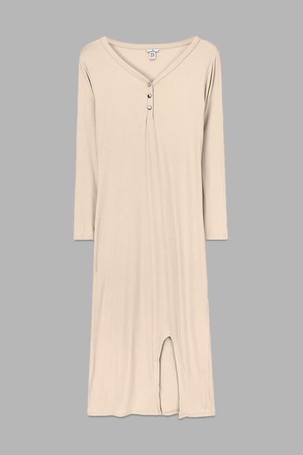 Womens Front Slit Ribbed Midi Dress