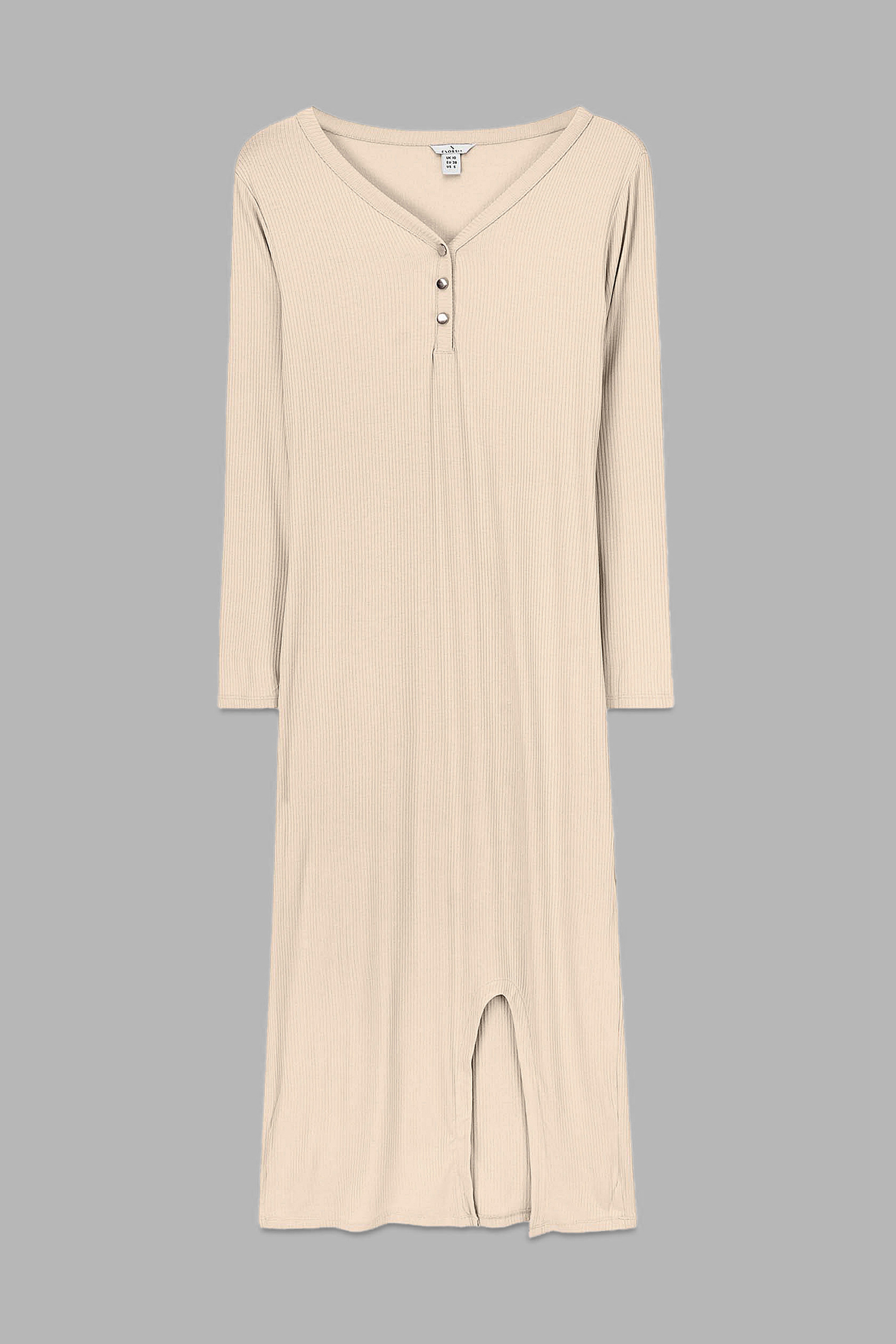 Womens Front Slit Ribbed Midi Dress