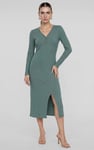 Womens Front Slit Ribbed Midi Dress