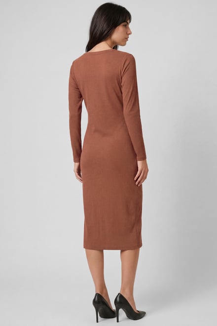 Womens Front Slit Ribbed Midi Dress