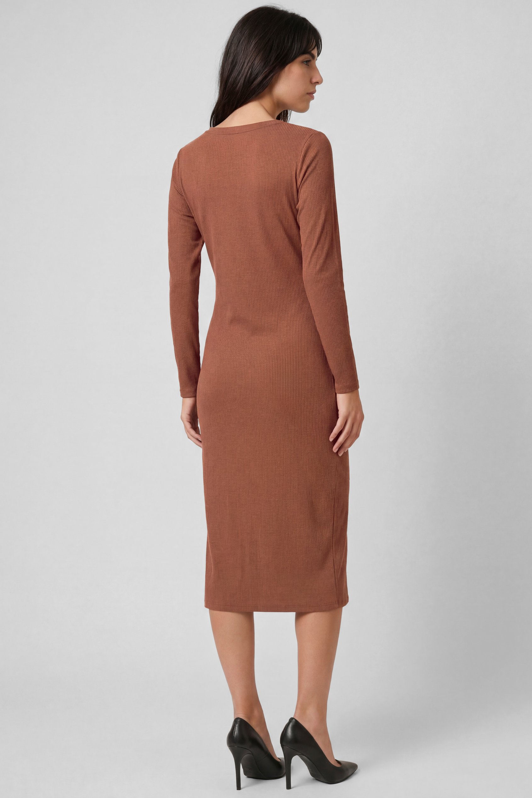 Womens Front Slit Ribbed Midi Dress