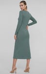 Womens Front Slit Ribbed Midi Dress
