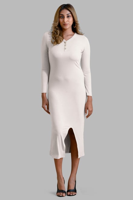Womens Front Slit Ribbed Midi Dress