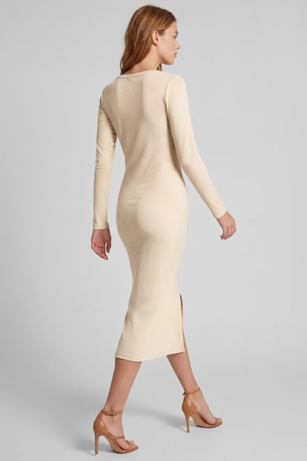 Womens Front Slit Ribbed Midi Dress