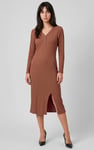 Womens Front Slit Ribbed Midi Dress