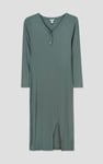 Womens Front Slit Ribbed Midi Dress