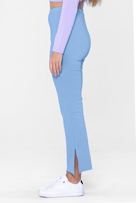 Blue Jersey Ribbed Side slit Leggings