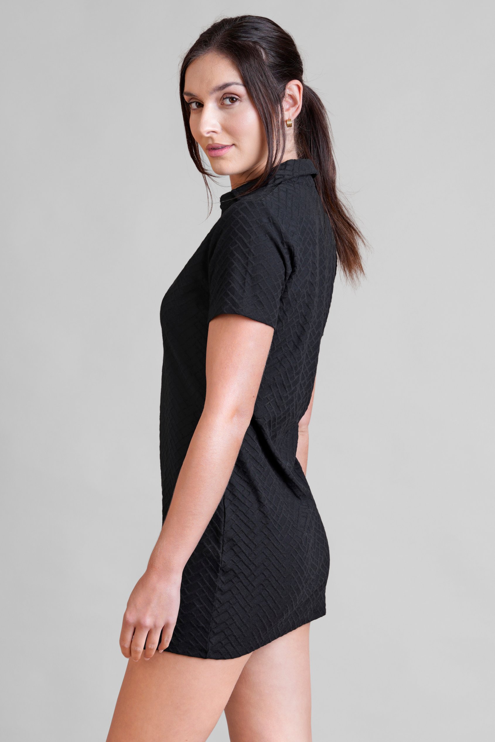 Deep V-Neck Polo Collar Mini Dress